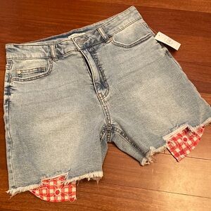 Charlotte by Cato Girls NWT Distressed Denim w Red White Pockets Shorts - Sz 14